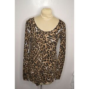 Zara Basic Women's Large Leopard Print Long Sleeve Scoop Neck Blouse